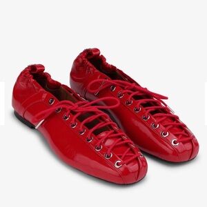 Ganni Red Lace-Up Ballerina flats